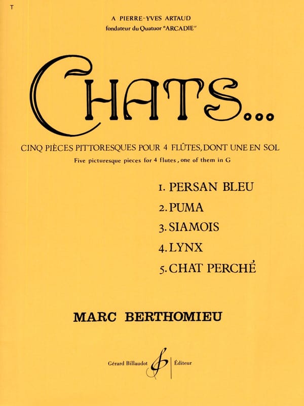 Chats - 4 Flûtes Marc Berthomieu Partition Flûte traversière